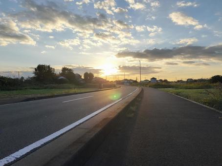 朝日1 道路,道,空の写真素材