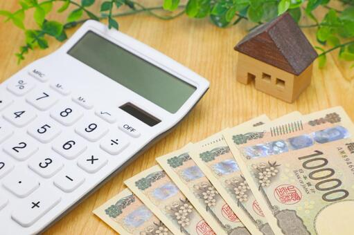 家と電卓とお札 家,家屋,おうちの写真素材