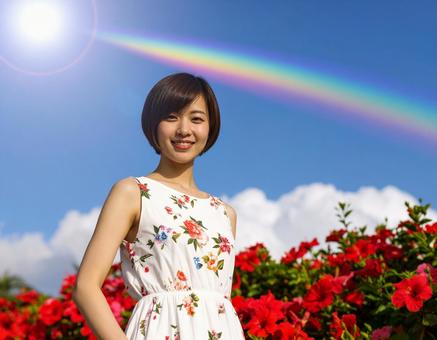 ハイビスカスと、真夏の彼女の写真