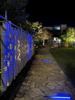 夜のあわら市の町並み　温泉街 竹あかり,伝統工芸,ブルーライトの写真素材