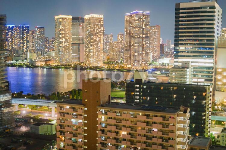 豊洲から見える東京の夜景 夜景,東京,ビルの写真素材