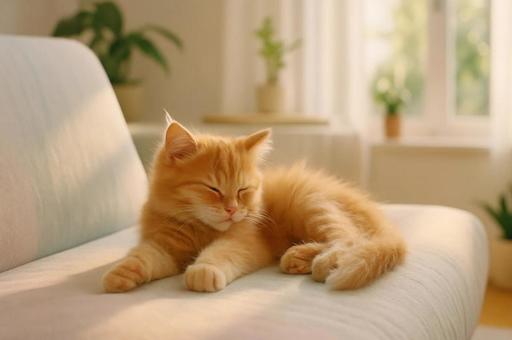 ソファの上でくつろぐかわいい猫2 ソファの上でくつろぐかわいい猫2の写真