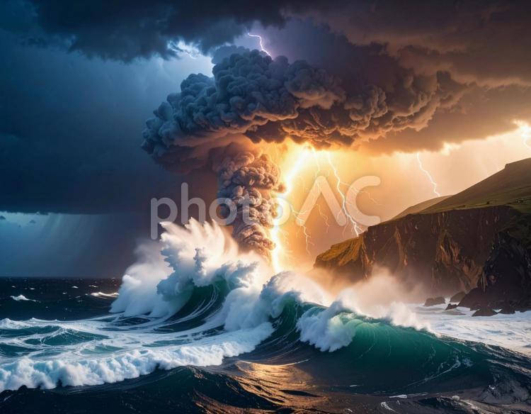 膨大なエネルギー01 雷,嵐,海の写真素材