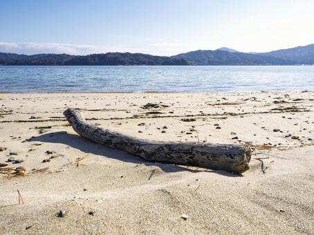 A large driftwood quietly resting on the white sands of Amanohashidate, JPG A large driftwood quietly resting on the white sands of Amanohashidate, JPG