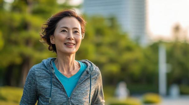 ジョギングをする中年女性8の写真