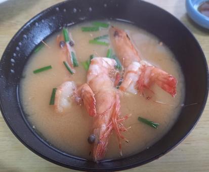 Photo, shrimp, miso soup, shrimp soup stock, 