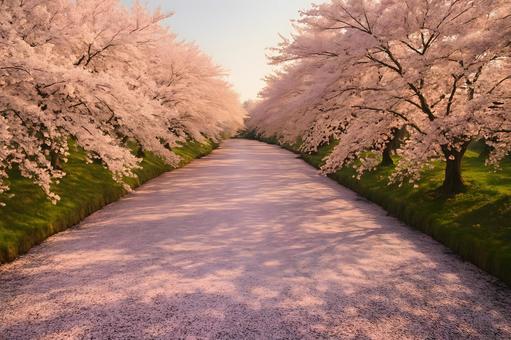 桜花舞う川景 桜花舞う川景の写真