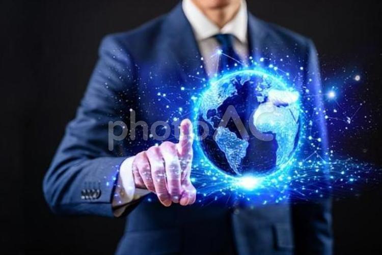 デジタルネットワークと男性ビジネスマン ネットワーク,ビジネス,地球の写真素材