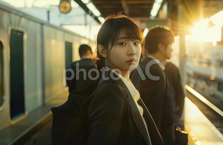 電車を待つビジネスウーマン 電車,通勤,退勤の写真素材