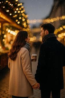 冬夜のカップル散歩 冬夜のカップル散歩の写真