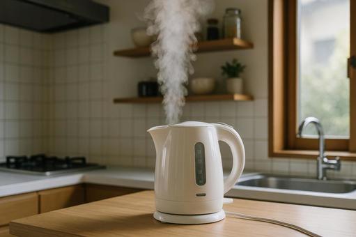電気ポットでお湯を沸かすの写真