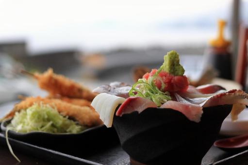 Photo, sashimi, fish, set meal, 