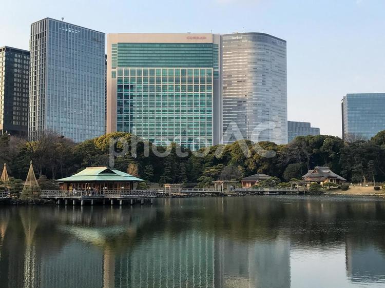 浜離宮恩賜庭園　お茶屋と潮入の池 浜離宮恩賜庭園,浜離宮,潮入の池の写真素材