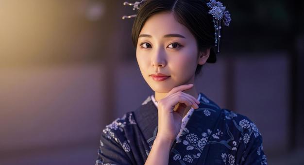 浴衣姿の日本人女性のポートレイト 浴衣姿の日本人女性のポートレイトの写真