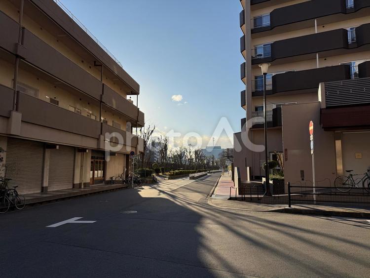 夕暮れの住宅街 都会,マンション,住宅の写真素材
