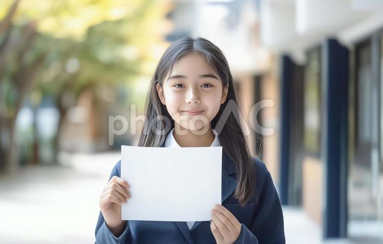 空白の紙を提示するアジア人女性 女性,女,お知らせの写真素材