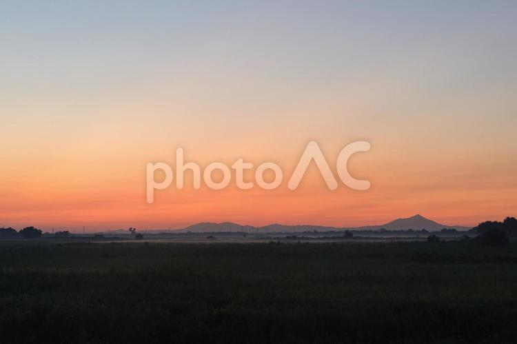 夏の渡良瀬遊水池の朝焼け 朝焼け,早朝,日の出前の写真素材
