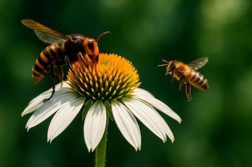 ミツバチを襲うスズメバチ・花と昆虫・自然 ミツバチを襲うスズメバチ・花と昆虫・自然の写真