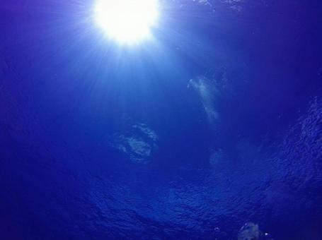 海中から見た太陽の写真