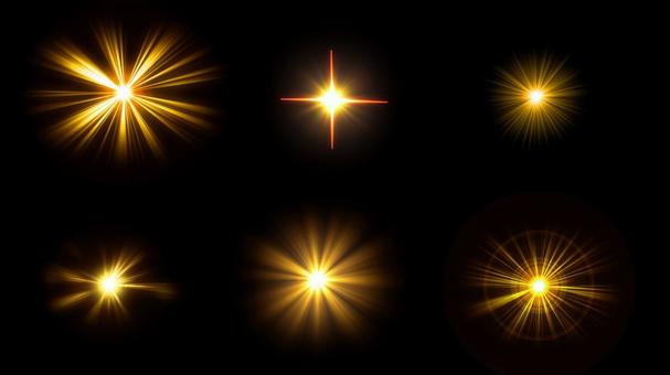 光のフレアエフェクト素材セット　黄色 光,フレア,閃光の写真素材