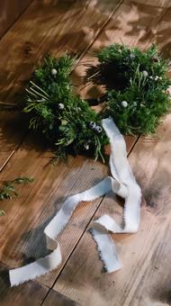 クリスマスリース グリーンリース,ハーフリース,クリスマスの写真素材