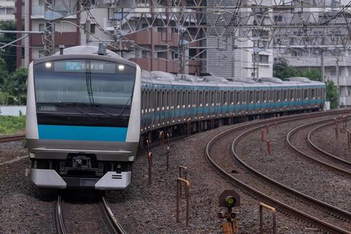 Keihin-Tohoku Line, железная дорога, электропоезд, автомобиль, JPG