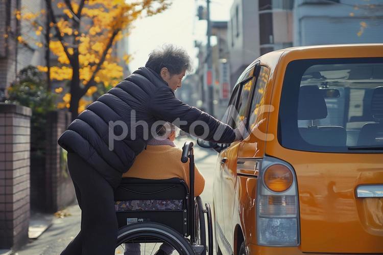 福祉タクシー乗車介助 福祉タクシー,介助,車椅子の写真素材