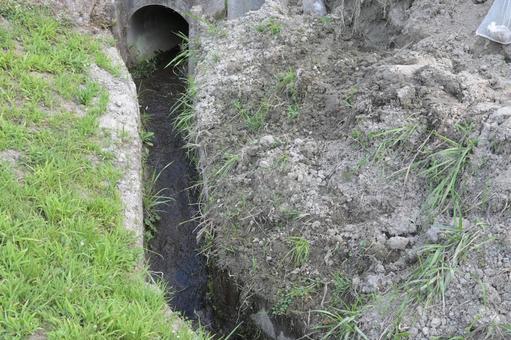 獣害対策をしても荒らされた水路の土手 田んぼ,土手,イノシシの写真素材