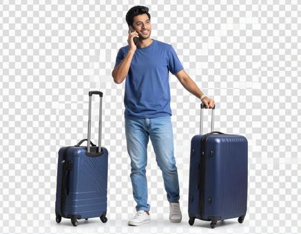 マートフォンで通話する男性の透過画像 マートフォンで通話する男性の透過画像の写真