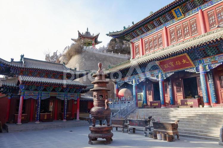 中国甘粛省蘭州の白塔山の風景 中国,甘粛省,蘭州の写真素材