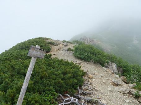 仙丈ヶ岳八合目 仙丈ヶ岳八合目 霧,仙丈ケ岳,道標の写真素材