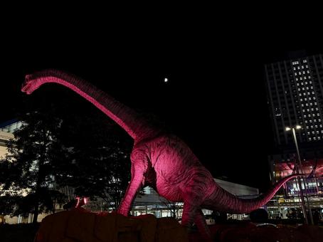 ピンク色に照らされる恐竜広場 2025年 ピンク色に照らされる恐竜広場 2025年 オフィスビル,照明,スポットライトの写真素材