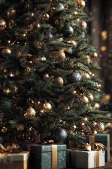 プレゼントが置いているクリスマスツリー プレゼントが置いているクリスマスツリーの写真