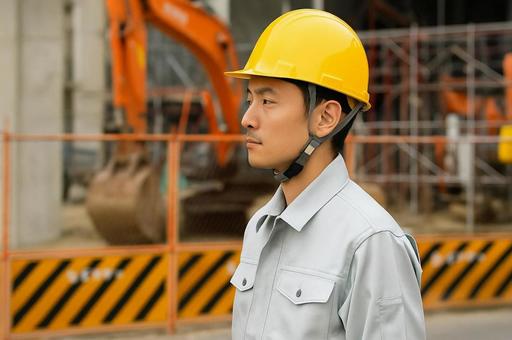 工事現場を見つめる作業員・建設・安全第一 工事現場を見つめる作業員・建設・安全第一の写真