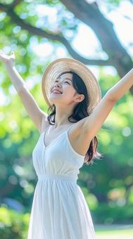 健康的な女性深呼吸 健康的な女性深呼吸の写真
