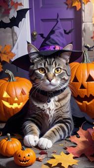 ハロウィンの仮装をした猫の写真