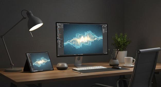マルチスクリーン AIアシスタントデスク マルチスクリーン AIアシスタントデスクの写真