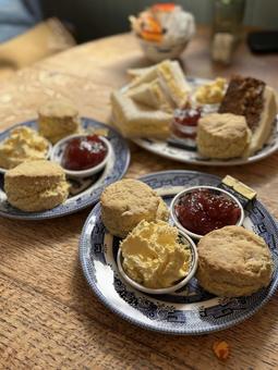 クリームティー クリームティー イギリス,スコーン,おやつの写真素材