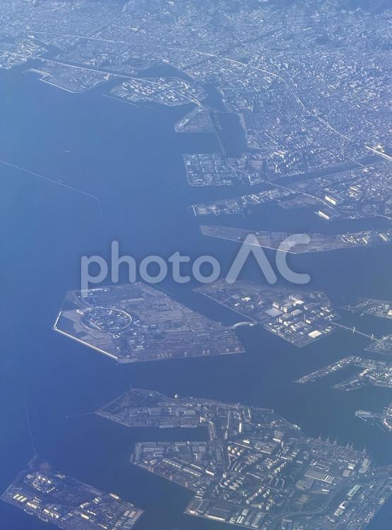 万博会場付近 万博,大阪,機窓の写真素材