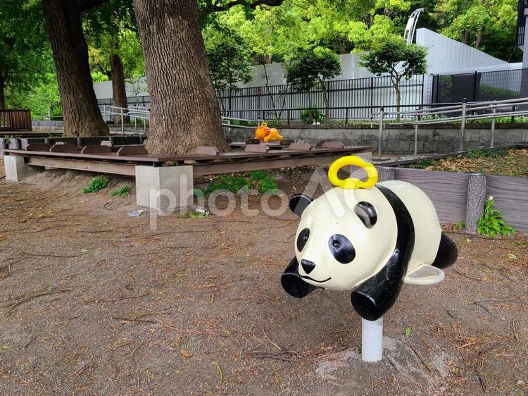 パンダの遊具がある公園の風景 スプリング遊具,遊具,公園の写真素材