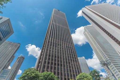 西新宿の高層ビル群と青空 西新宿,高層ビル,青空の写真素材