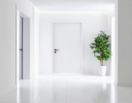 シンプルな広いホール　ドアの写真