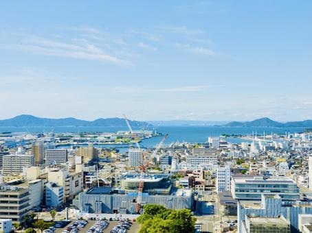 香川県丸亀市街地と瀬戸内海2 丸亀市,丸亀港,港町の写真素材