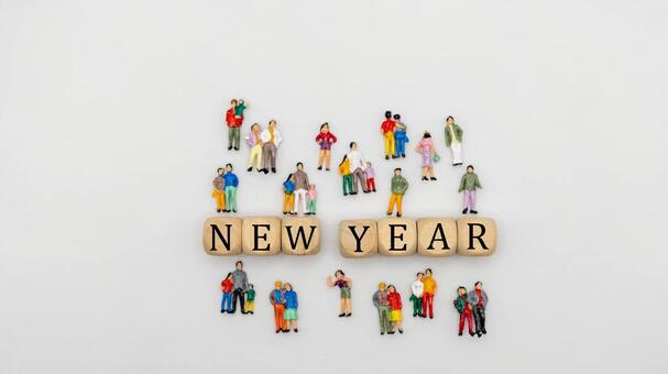 文字ブロックと人形「NEW YEAR」 ミニチュア,人形,ブロックの写真素材