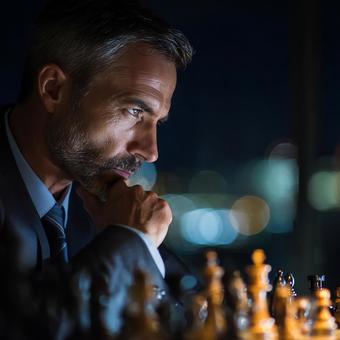 盤面を見つめるCEO:戦略と決断の瞬間 盤面を見つめるCEO:戦略と決断の瞬間の写真