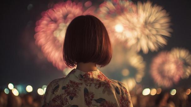 花火の背景と美女のポートレート5 花火の背景と美女のポートレート5の写真