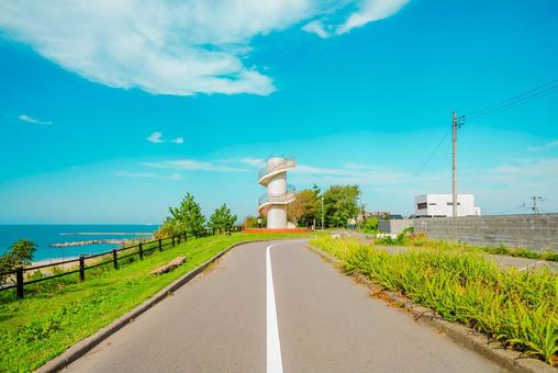 【新潟】日和山浜海水浴場 【新潟】日和山浜海水浴場 新潟,みどり,青の写真素材