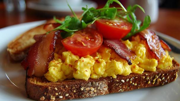 朝食にぴったり！具だくさんサンドイッチの写真