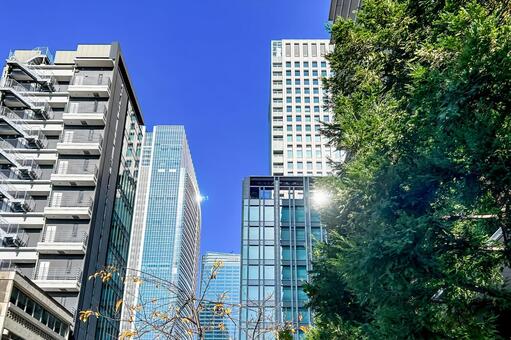 陽射しの反射も美しい快都心の新しいビル群 街並み,高層ビル,陽射しの写真素材