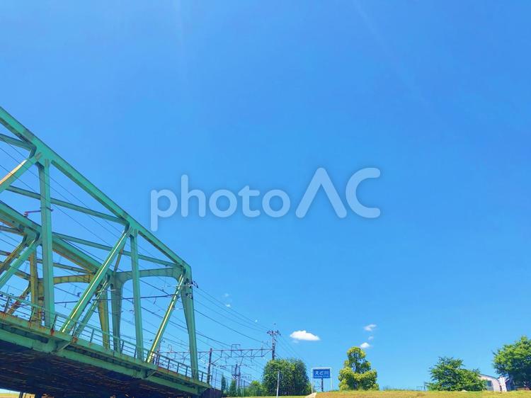 河川敷から見た景色と青空 河川敷,景色,眺めの写真素材